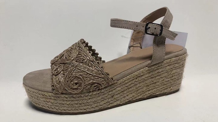 Fashion linen woven slope ladies sandals factory